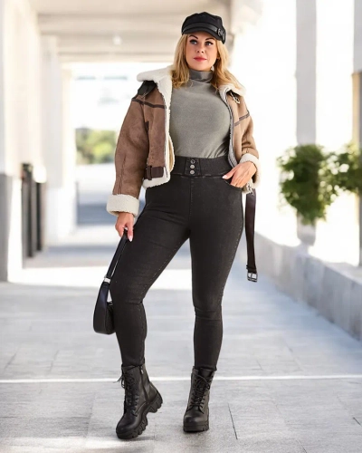 Pantaloni treggings din bumbac pentru femei PLUS SIZE de la Royalfashion