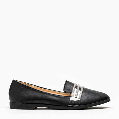 Mocasini de dama negre cu zirconiu cubic Kremssa - Incaltaminte