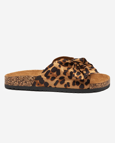 OUTLET Flip-flops damă din piele ecologică cu fundă cu model leopard Xeria - Încălțăminte