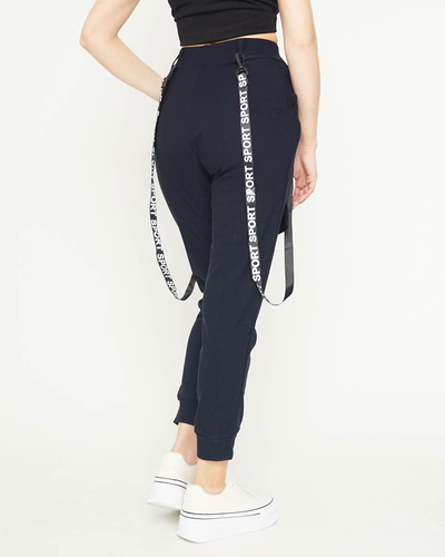 Pantaloni cargo de damă bleumarin cu bretele - Îmbrăcăminte