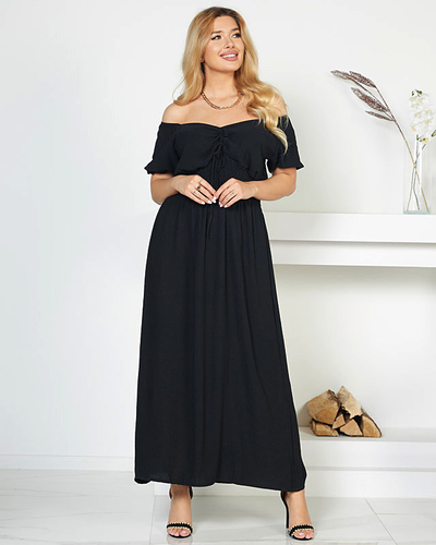 Rochie midi cu talie elastică de culoare neagră - Îmbrăcăminte