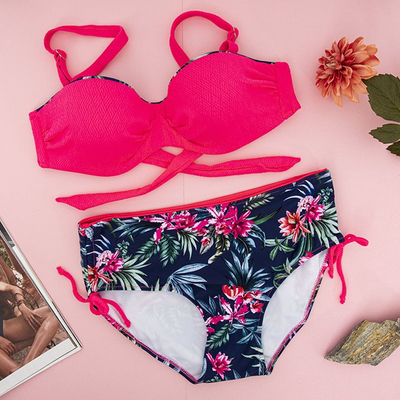 Costum de baie roz pentru femei cu model de flori - Lenjerie intimă