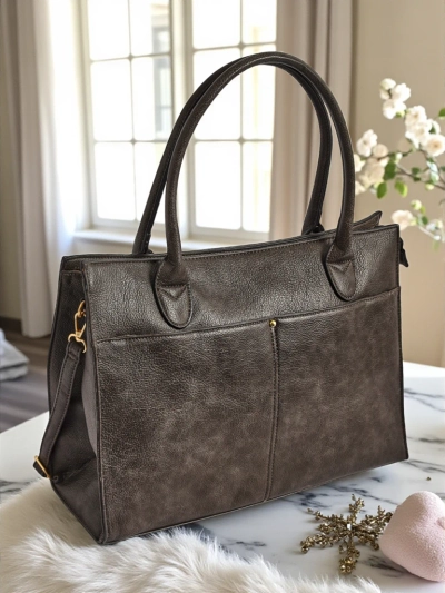 Torebka damska skórzana Etruria Classica Elegante szara 41x31x14 cm