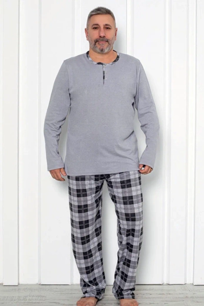 Pijama din bumbac în carouri pentru bărbați Royalfashion MĂRIME EXTRA