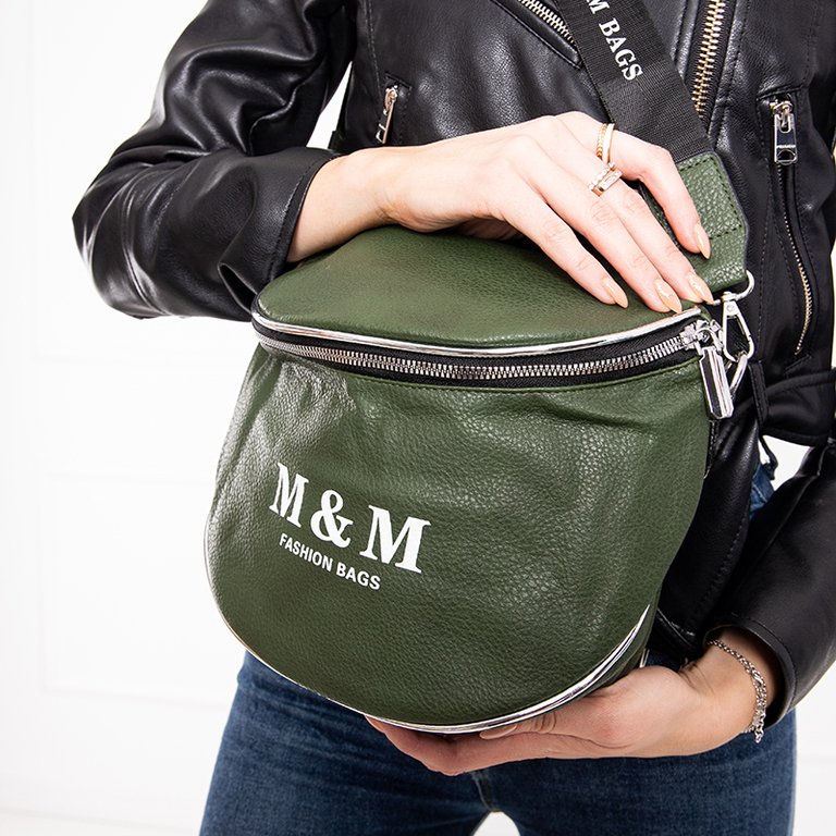 Geantă pentru rinichi de culoare verde închis cu inscripții - Accesorii