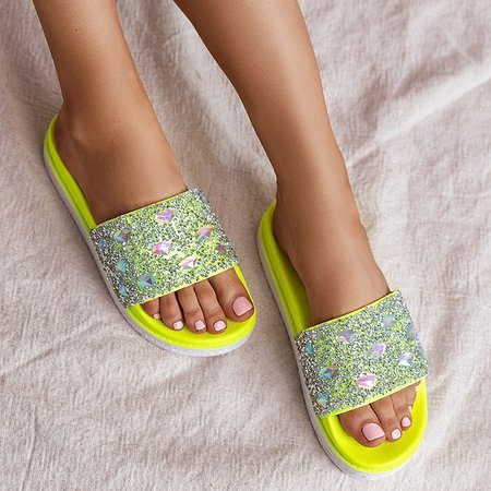 Papuci cu platformă verde pentru femei, cu zirconiu cubic Sailor - încălțăminte