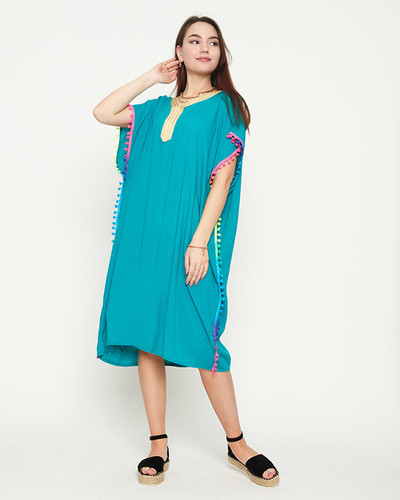 Tunica de plaja dama verde de vara cu pompoane - Imbracaminte