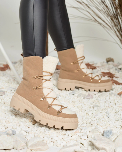 Royalfashion Cizme de vânătoare izolate pentru femei bej cu piele de oaie Lery Walk