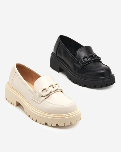 OUTLET Pantofi de dama din piele ecologica neagra cu lant Konera - Incaltaminte