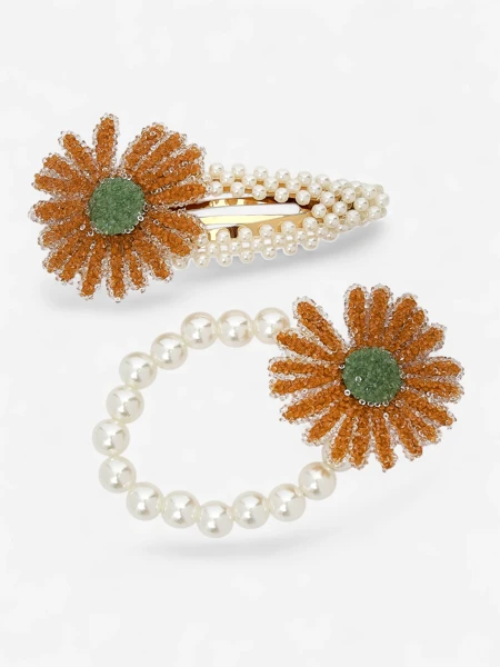 Royalfashion Set de agrafe și elastice de păr cu flori Flora Perla