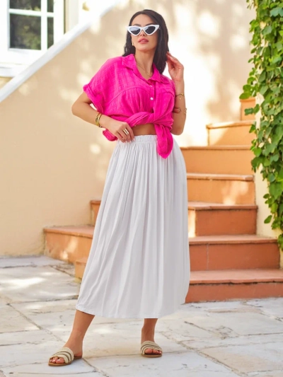 Royalfashion Fustă midi de vară din viscoză pentru femei, ușoară, cu două buzunare