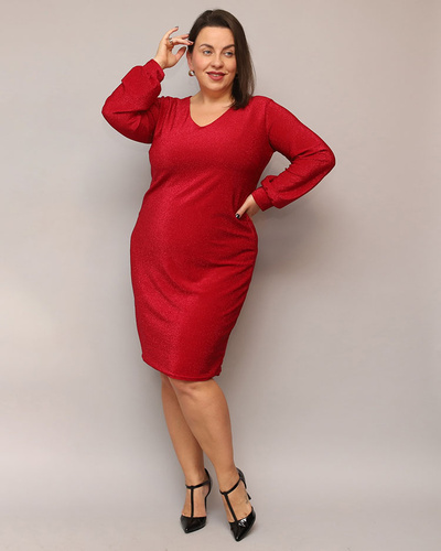 Royalfashion Rochie de damă strălucitoare înainte de genunchi în roșu PLUS SIZE