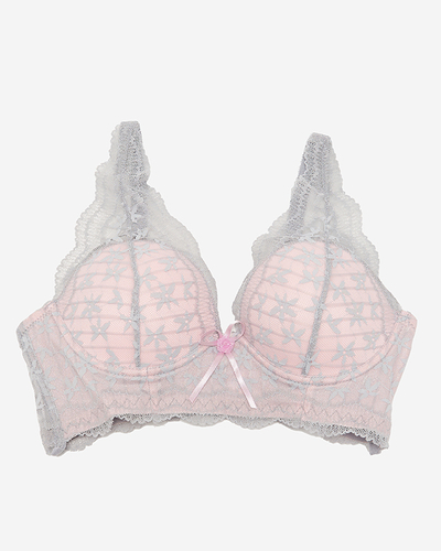 Sutien de dama roz cu dantela gri - Lenjerie intima
