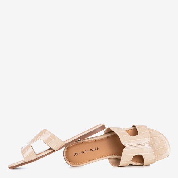 Beżowe damskie klapki ze zwierzęcym twoczeniem Hemilda - Obuwie