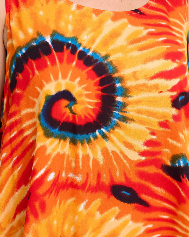 Rochie de vara de dama colorata portocaliu si rosu PLUS SIZE - Imbracaminte