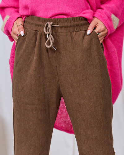 Royalfashion Pantaloni din țesătură de catifea maro pentru femei