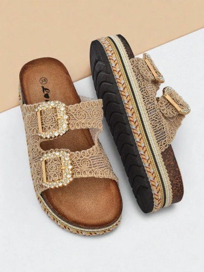 Royalfashion Sandale de damă cu catarame cu pietre GlamCork
