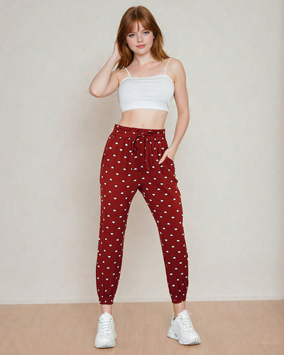 Royalfashion Pantaloni de damă din material textil cu inimioare