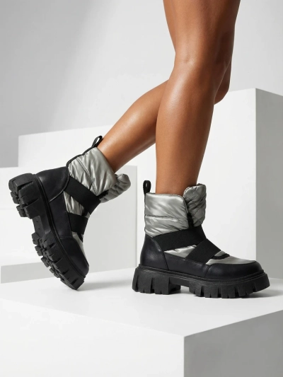 Cizme de zăpadă de damă cu talpă plată, în negru-gri Ferory- Footwear