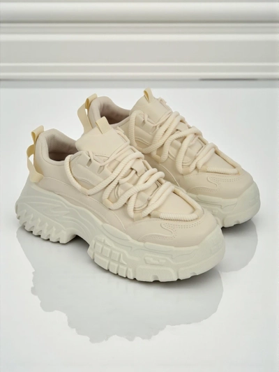 Damskie sneakersy beżowe Athenia z ekoskóry na platformie 6,5 cm