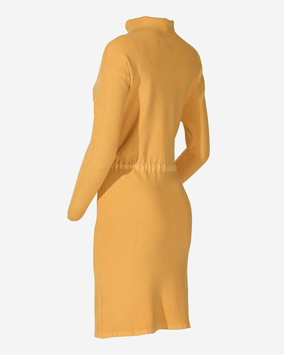Rochie pulover de damă galbenă cu gât - Îmbrăcăminte