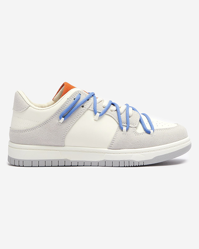 Adidași sport de damă alb-gri cu șireturi albastre Olierinc - Încălțăminte