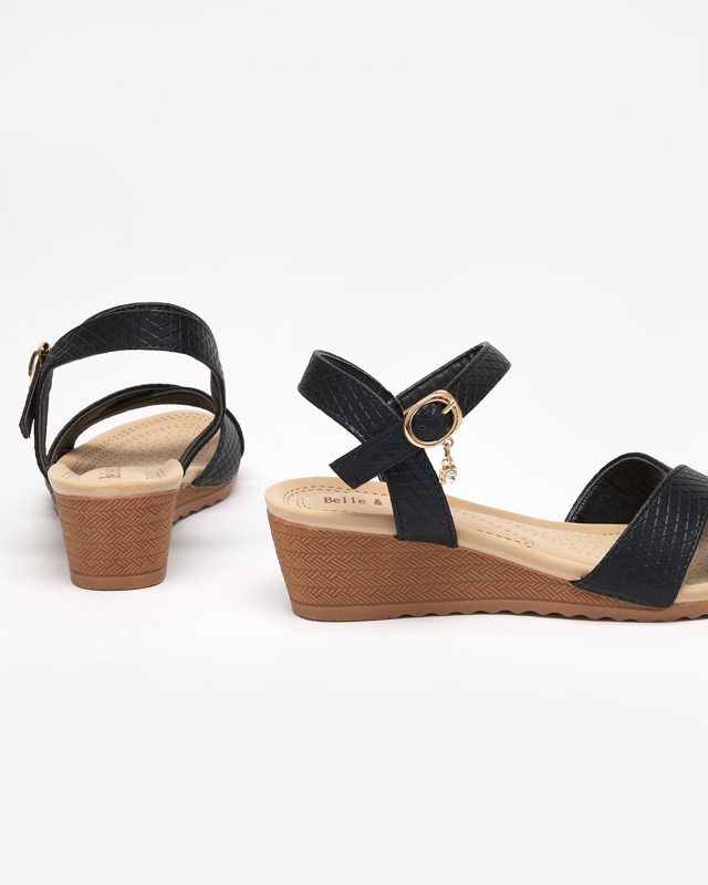 Sandale de damă negre pe pană joasă Graplo - Pantofi