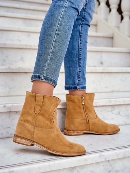 Cizme maro de glezna Royalfashion cu stil cowboy pe talpa acoperita Patorias