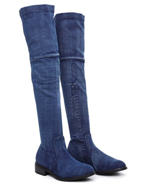 Niebieskie kozaki z jeansu Gelena- Obuwie