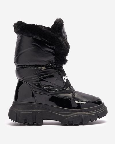 Cizme de zăpadă pentru femei cu talpă plată, de culoare neagră Sapollo- Footwear