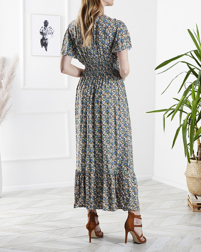 Rochie midi pentru femei cu model floral, verde- Îmbrăcăminte