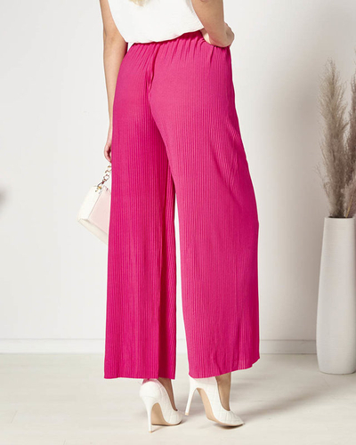 Pantaloni palazzo largi cu pliuri largi de damă, de culoare fucsia - Îmbrăcăminte