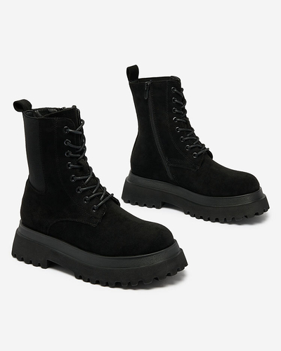 Royalfashion Cizme bagger de damă din piele de căprioară ecologică neagră Sizolda