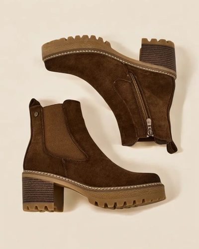 Cizme de damă până la glezna Royalfashion din eco-suede pe un toc Segori