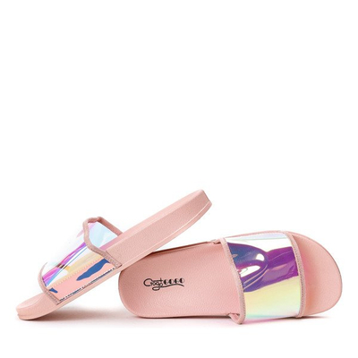Różowe klapki z holograficznym paskiem Active - Obuwie