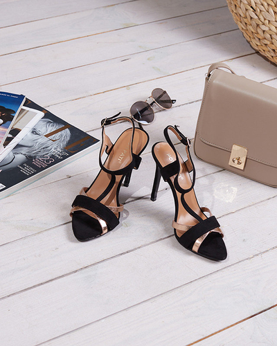 OUTLET Sandale negre de dama pe toc inalt Isso-Shoes