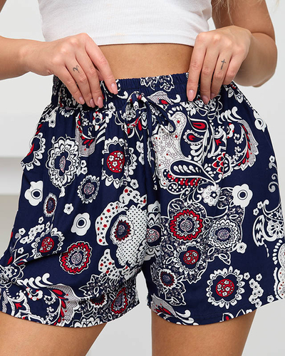 Pantaloni scurți de damă cu model bleumarin - Îmbrăcăminte