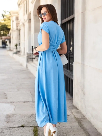 Rochie midi pentru femei Royalfashion cu decolteu înfășurat, mâneci scurte și un centură