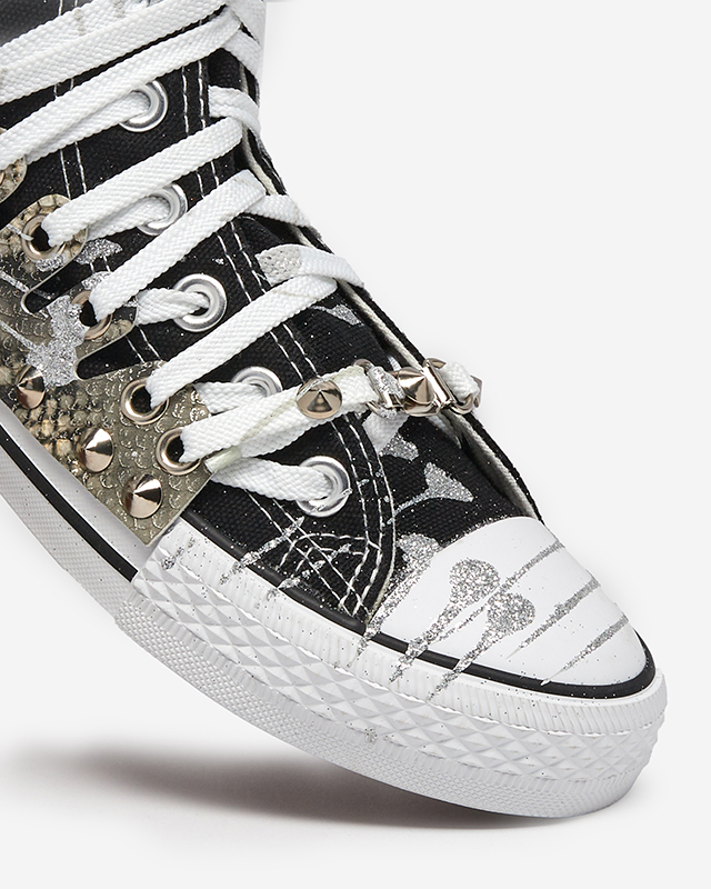 OUTLET Tenisi de damă negri, înalți, cu sclipici Survivi- încălțăminte