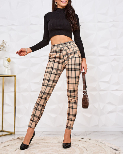 Royalfashion Pantaloni teggings pentru femei cu carouri încălzite
