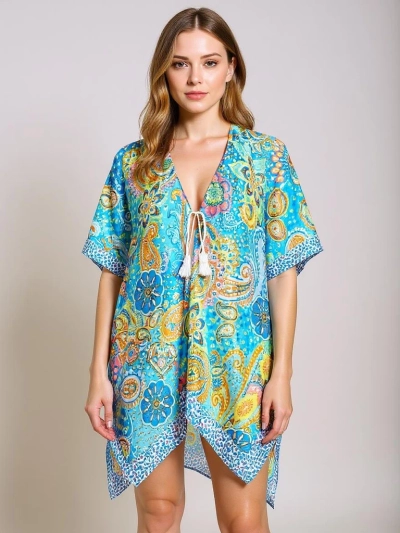 Rochie Pareo Aurora Riviera – țesătură colorată Royalfashion, decolteu V
