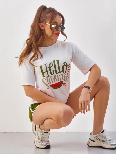 Set sportiv pentru femei Royalfashion cu tricou și șorturi Hello Summer