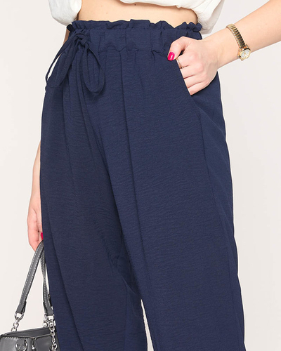 Pantaloni de damă din țesătură de culoare bleumarin PLUS SIZE - Îmbrăcăminte