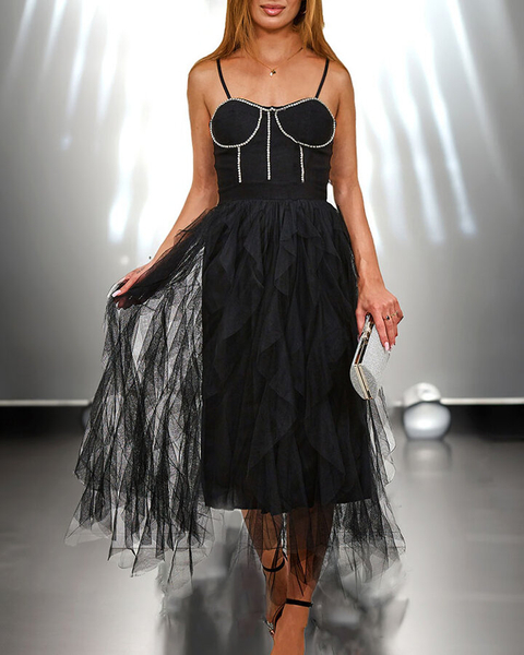 Royalfashion Rochie midi neagră pentru femei cu tul