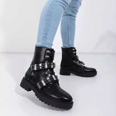 OUTLET Genti dama negre cu pietre Ksymena - Incaltaminte