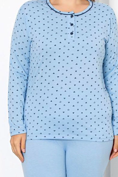 Royalfashion Pijamale Femei din Bumbac 2-Piese cu Print in Forma de Inimă Mărime Mare