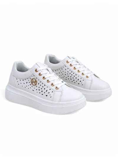Sneakers de damă Calista Bianco din piele ecologică, ajurați, de primăvară, 4,5 cm