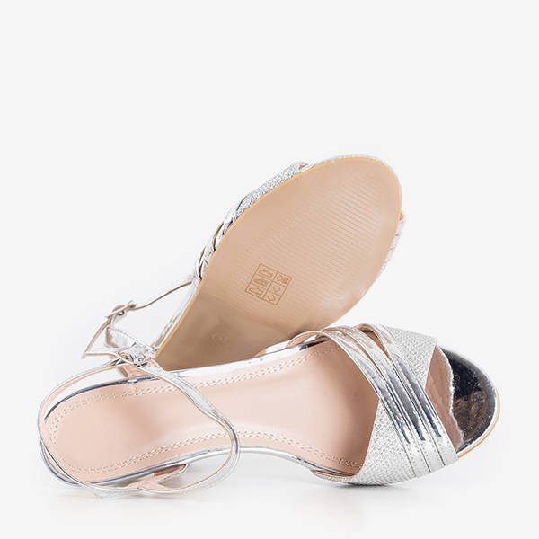 Sandale de dama argintii cu toc mic Fererre - Pantofi