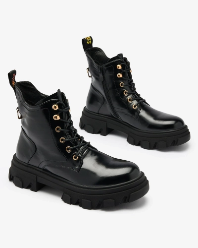 Royalfashion Cizme de trapper izolate din piele ecologică neagră pentru femei Selori