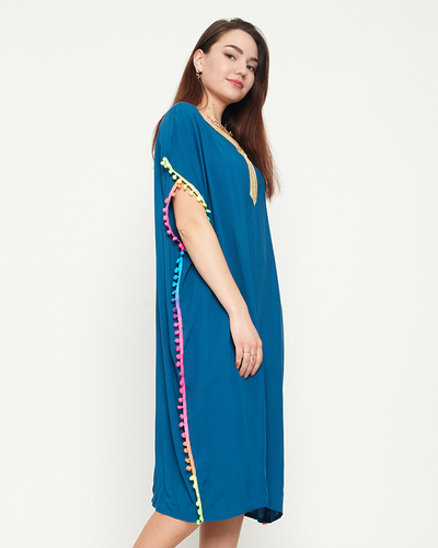 Tunica de plaja dama vara turcoaz cu pompoane - Imbracaminte